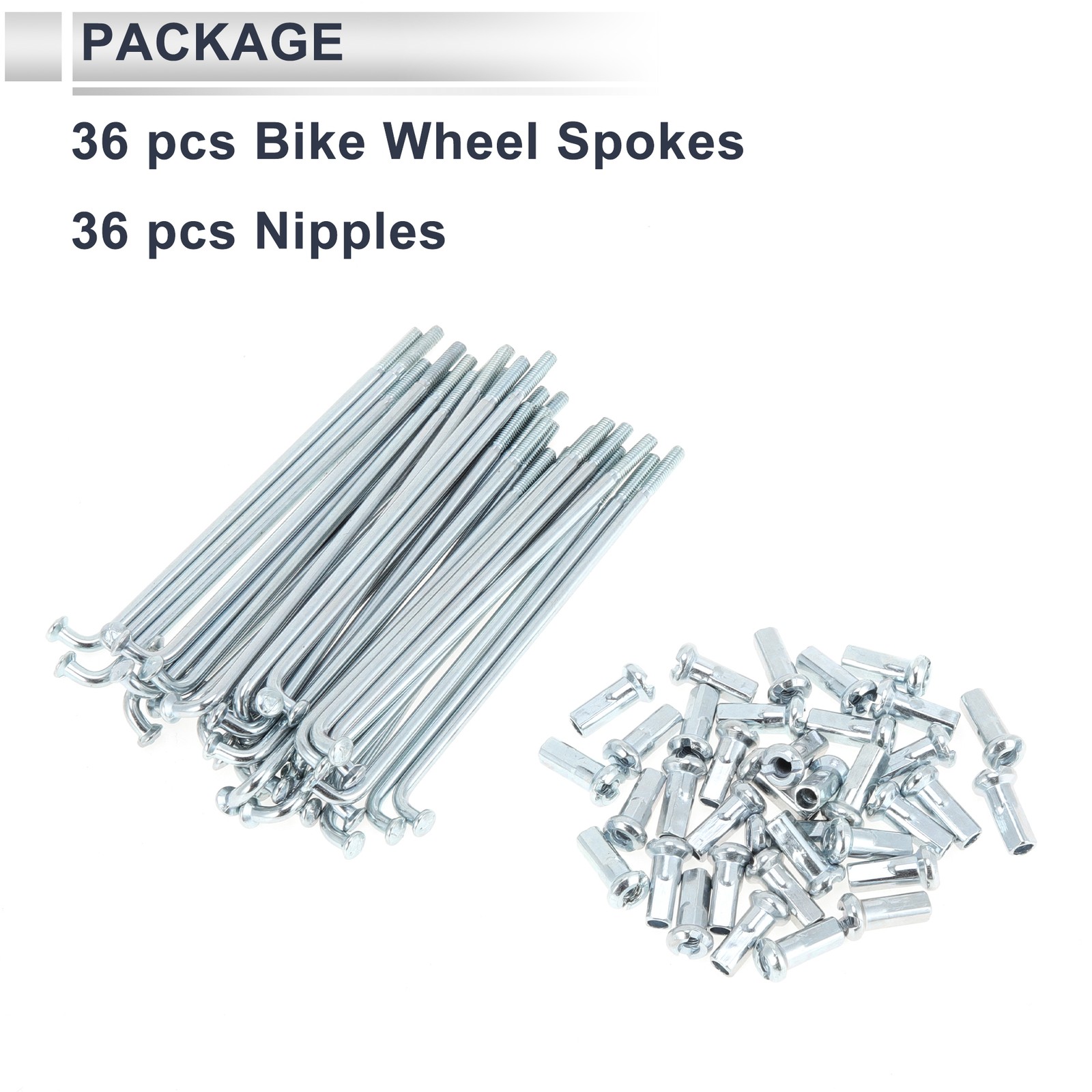 1 Set 12G 76mm Length Bicycle Spokes Nipple Carbon Steel Galvanized Silver Tone