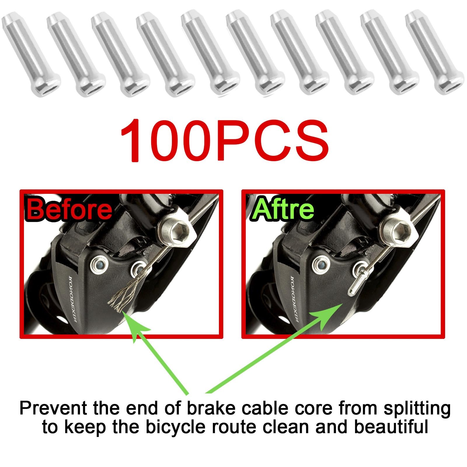 Bike Cable End Caps, Crimps, Alloy Brake Universal, 100PCS Silver