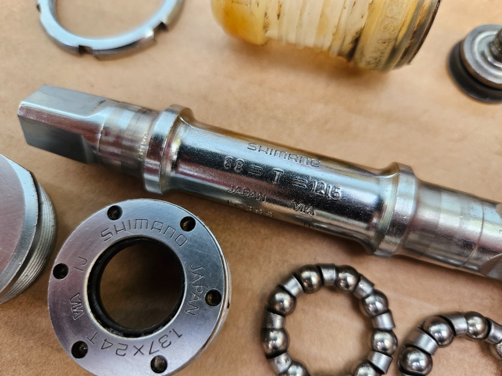 Vintage Shimano XT Deerhead Cup and Cone Bottom Bracket 68mm x 121.5mm Japan