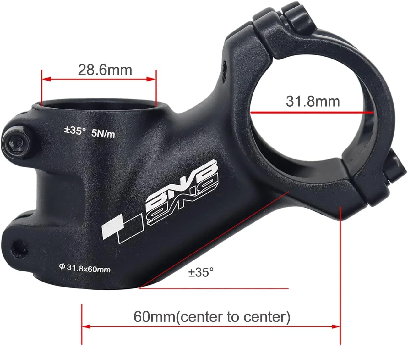 31.8mm 35 Degree Bike Stem Aluminum Alloy Bicycle Handlebar Riser Stem for 60mm