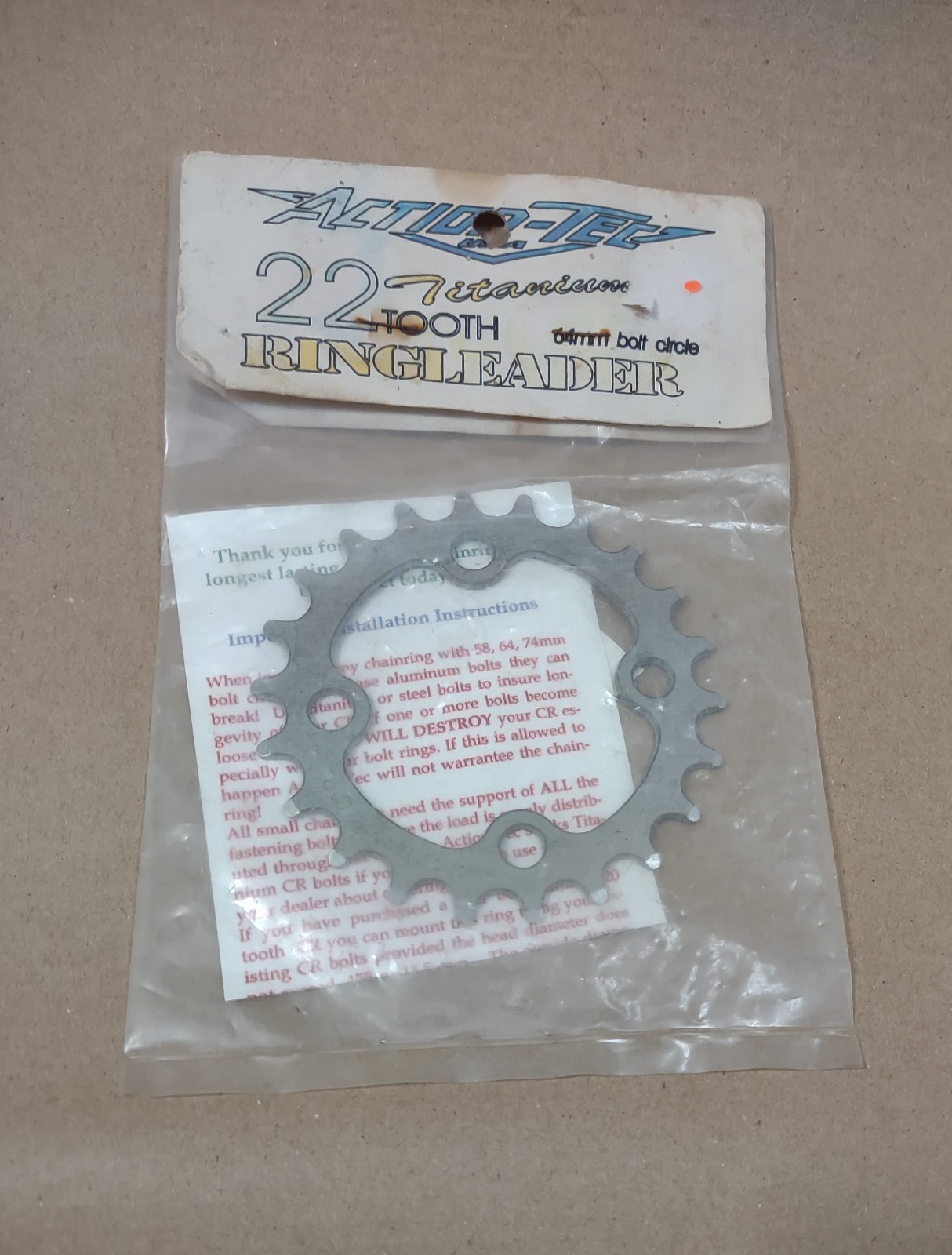 Vintage Bike Action Tec Mountain Titanium Chainring 22 Tooth 64 mm