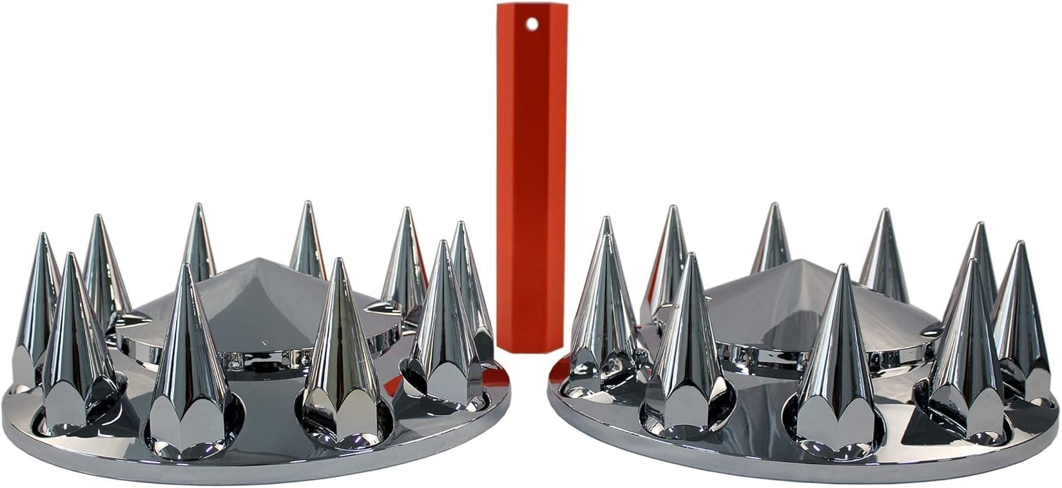 Chrome ABS Complete Axle Cover Set with Hub Caps and 33mm Screw-On Spiked Lug…