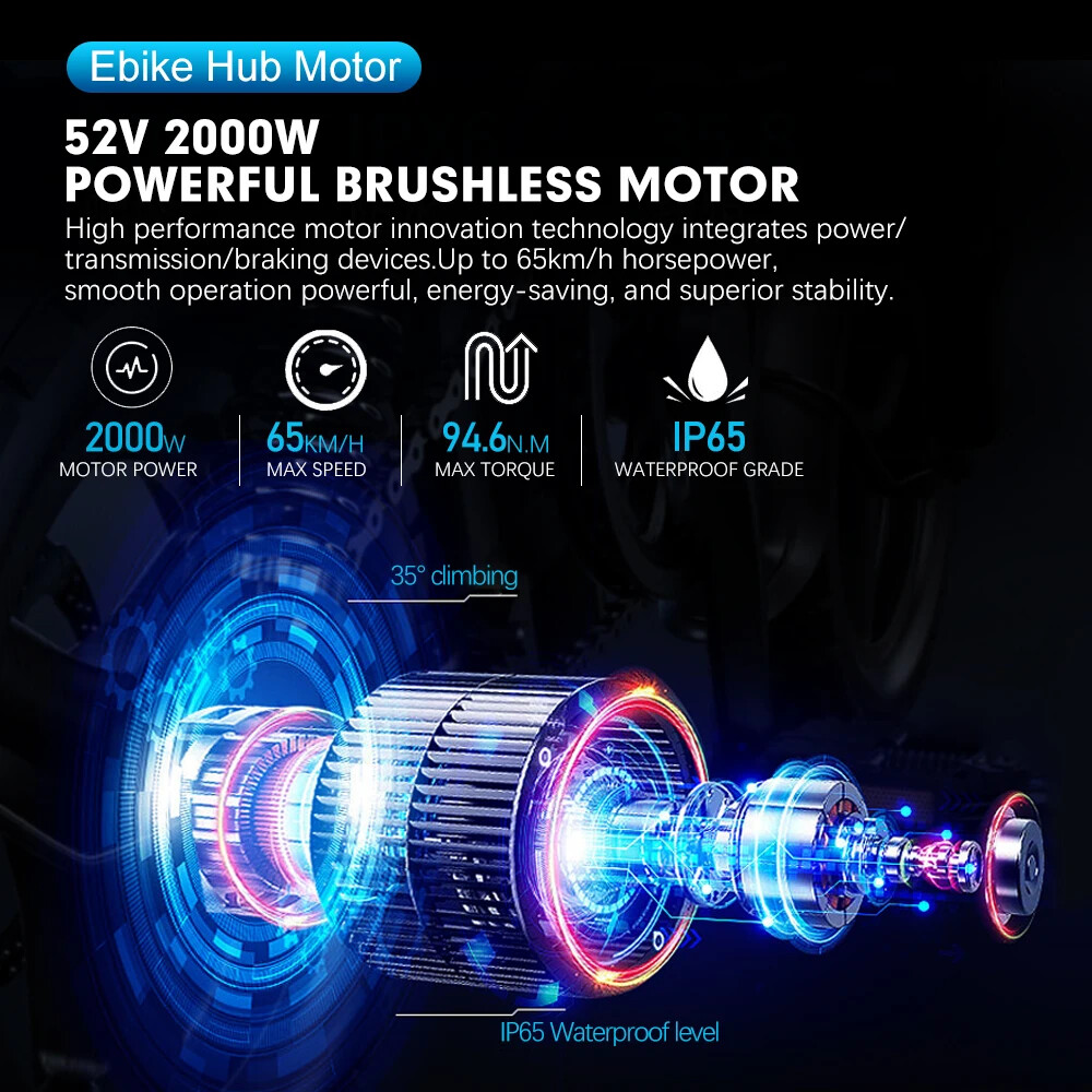 52V 2000W MTB Electric Bike 20-29inch 700C Brushless Rear Rotate Hub Motor Wheel