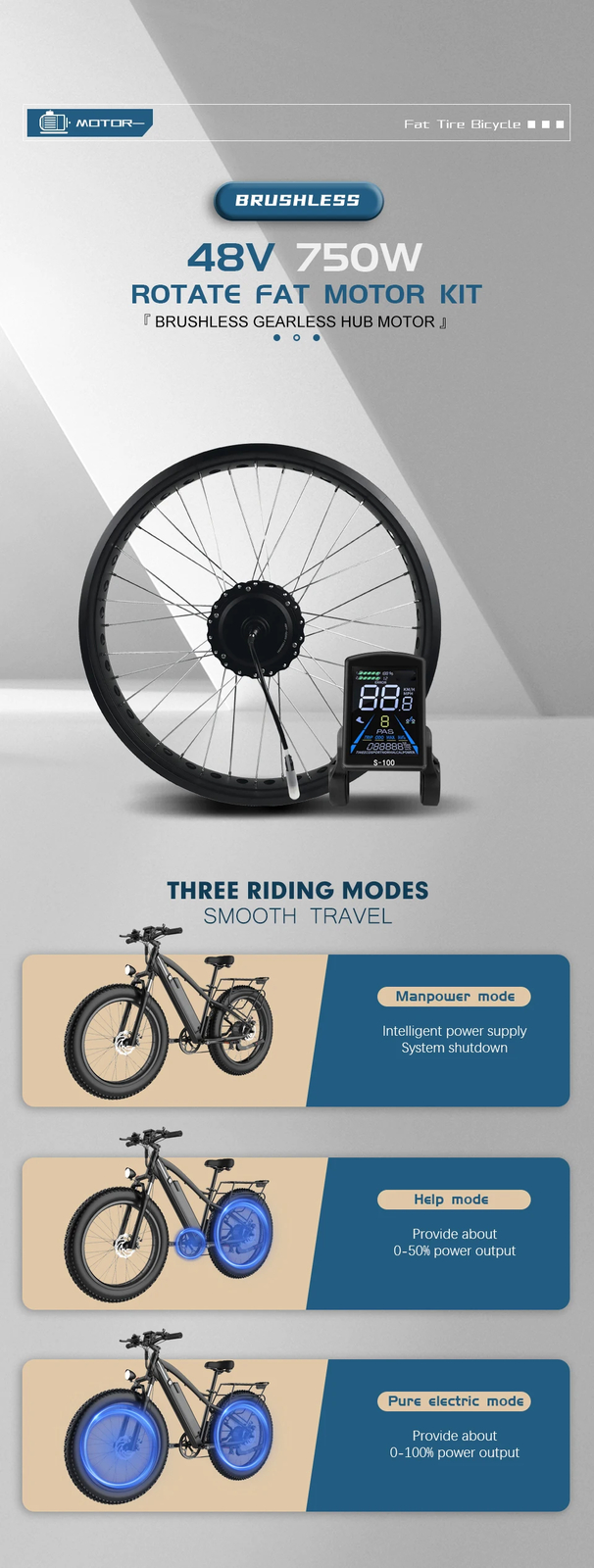 750W E-Bike Conversion Rear Cassette Hub Motor Kit 20 24 26″ Snow/Beach Fat Bike