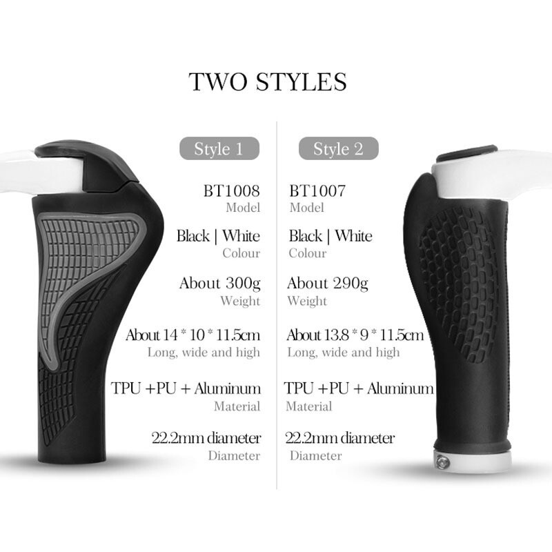 ROCKBROS Bike Handlebar Grips Rubber&Aluminum Cycling Lock-On Grips Ends Black