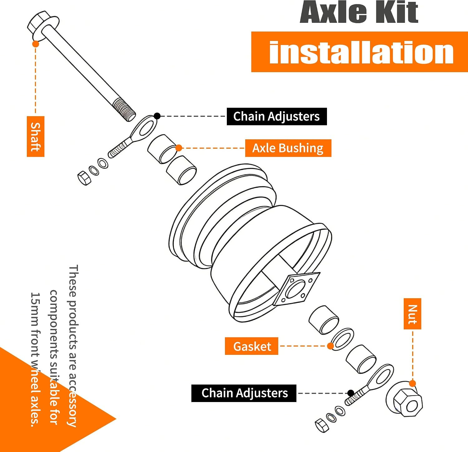 M15 Mini Bike Axle Kit Direct Replacement for Coleman Mini Bike