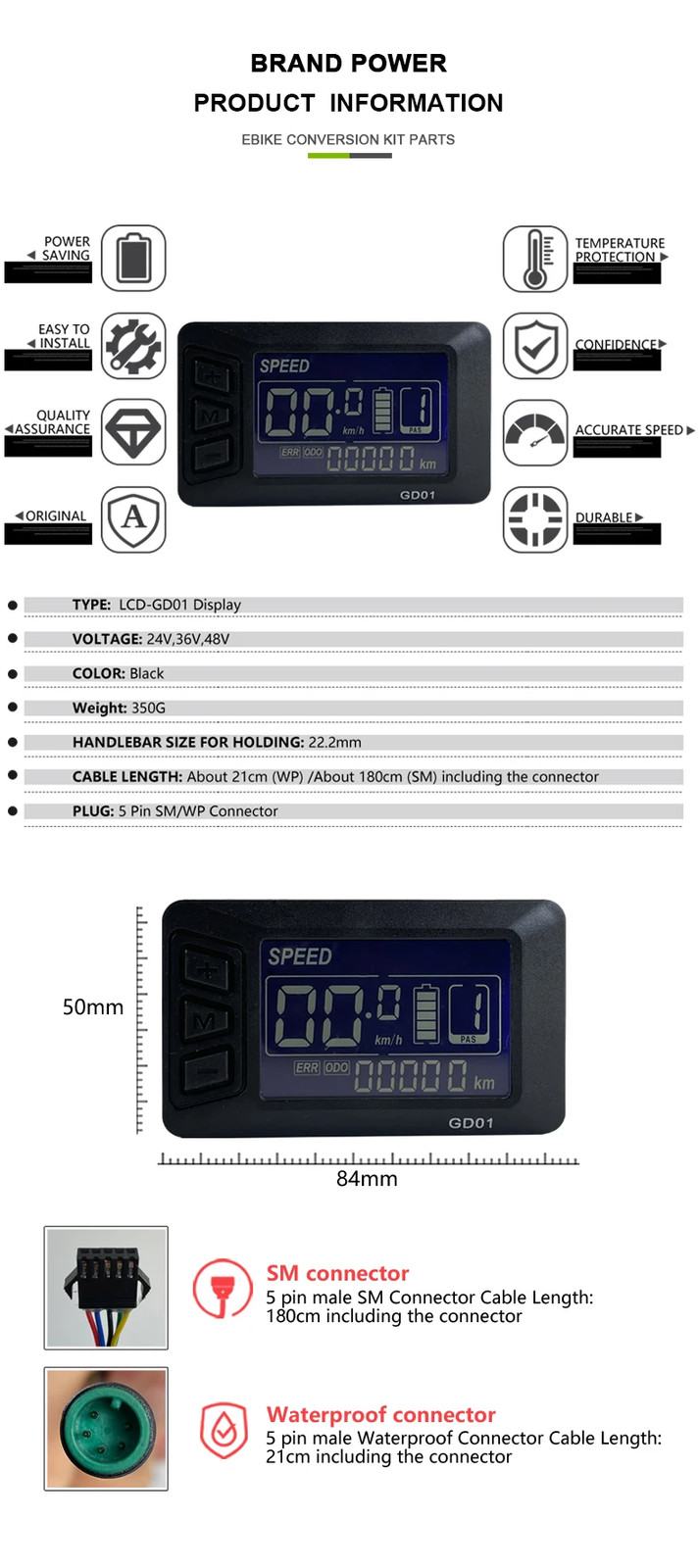24V 36V 48V JN LED/LCD E-bike Display Group Electric Bicycle Control Panel