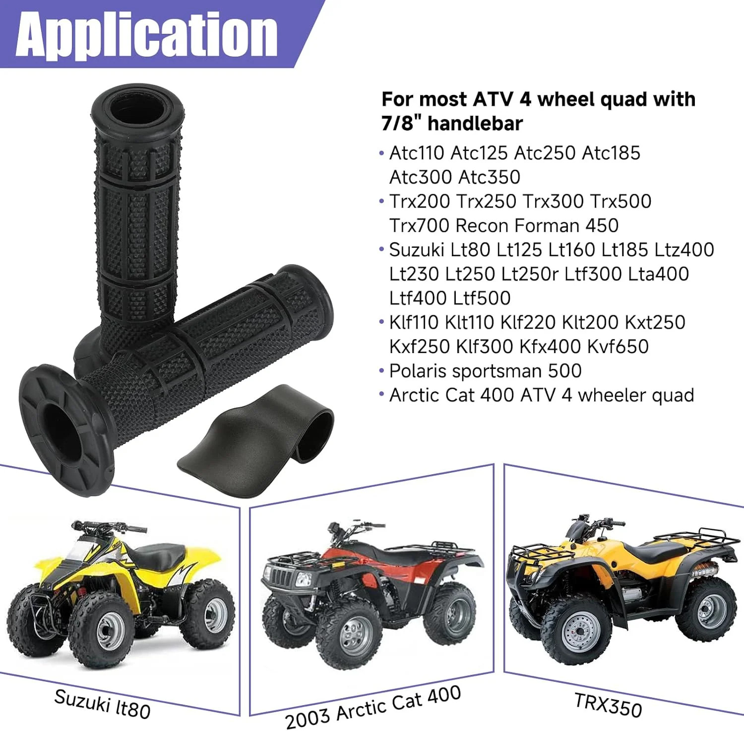 7/8 Handlebar Grips Rubber ATV Handle Grips Replacement for Rancher 350 420 Four