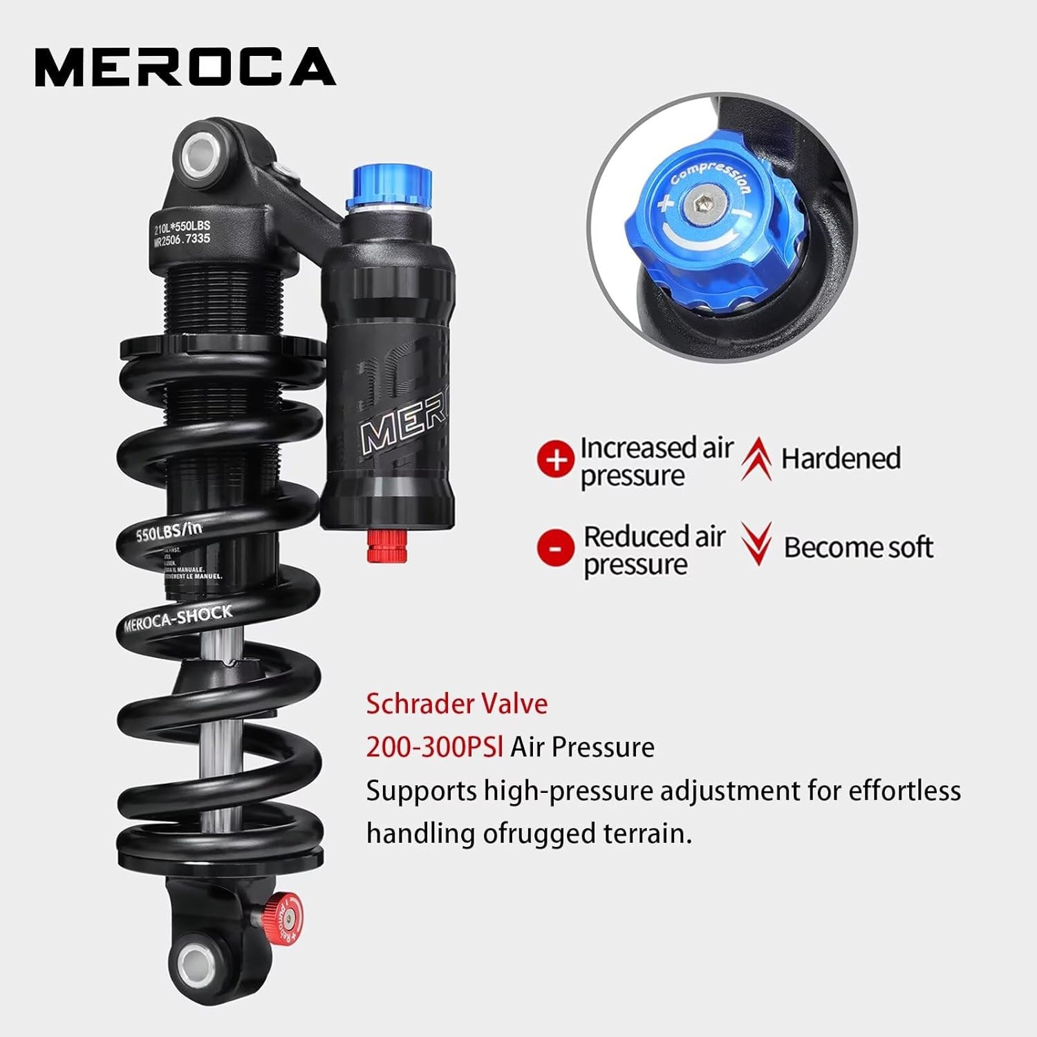 Adjustable Air Spring Coil over Shock Absorber for Mountain Bikes, 190-265Mm, 55