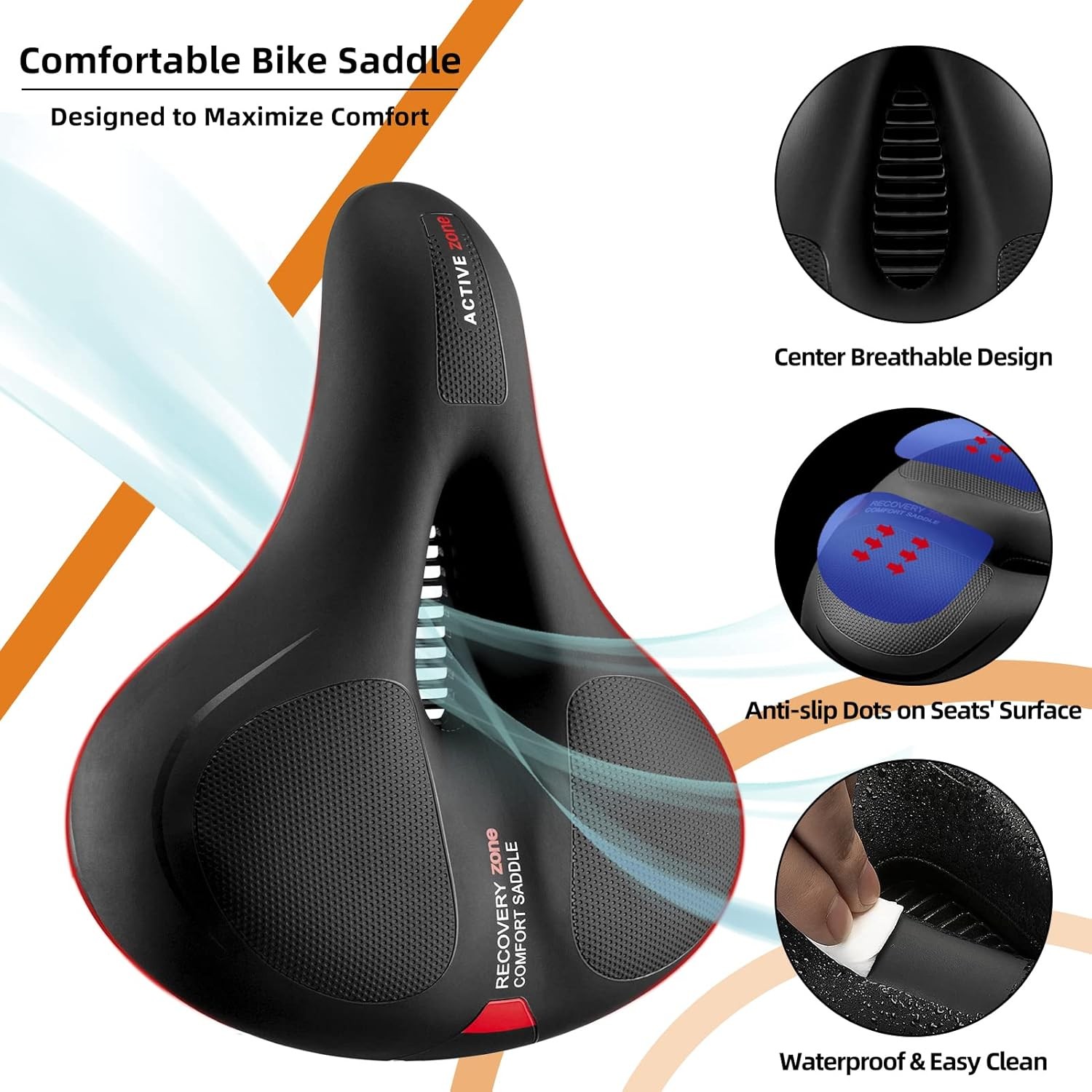 ROCKBROS Comfort Bike Seat Cushion Wide Memory Foam Padded Saddle with Reflect