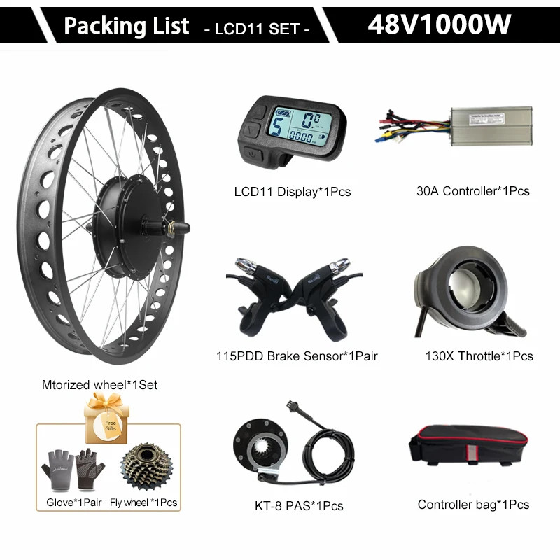 Electric Bicycle Conversion Kit 48V 1000W Rear Cassette 20/24/26er*4.0″