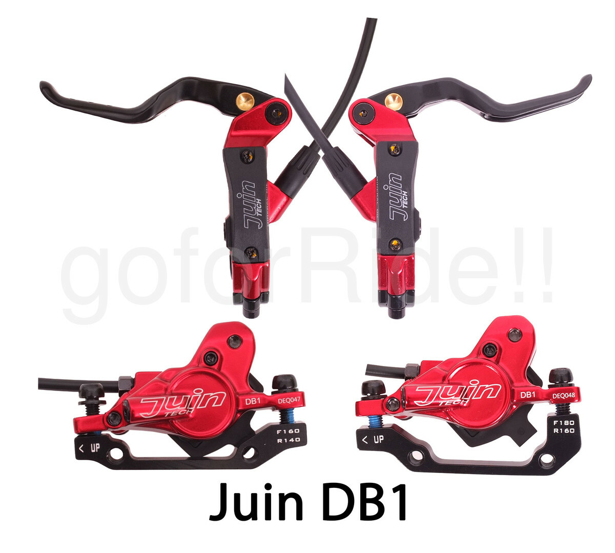 Juin Tech DB1 MTB Mountain Bike Bicycle Disc Brake Set Black/Red ..+160mm Rotors