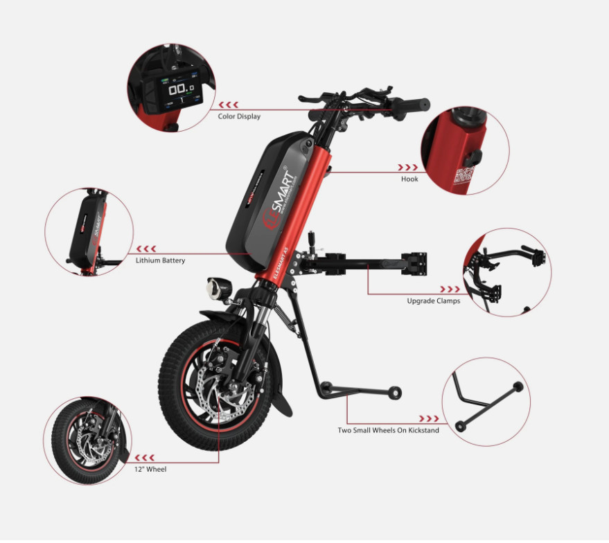 12Inch A5 Suspension Wheelchair Attachment Electric Handcycle 250W 500W 17.5AH