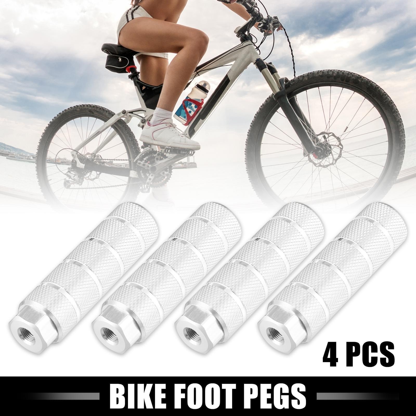 4 Pcs Aluminum Alloy BMX MTB Bike Rear Foot Peg Silver Tone Fit 3/8 Inch Axle
