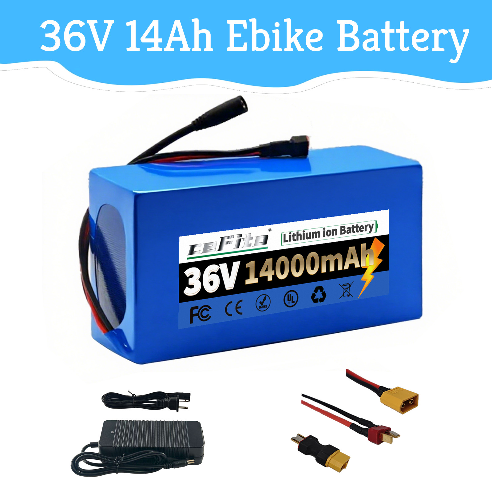 36V 14Ah Battery with 30A BMS, T-Plug Discharge Port, DC2.5 Charging Port