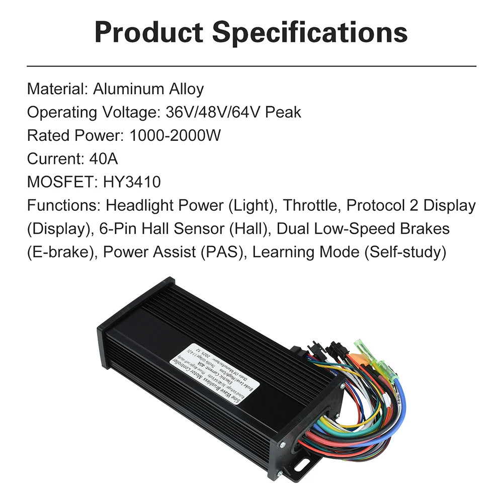 36V 48V 52V 60V 40A Black Gold Sine Wave Brushless Motor Controller 1kW-2kW UART
