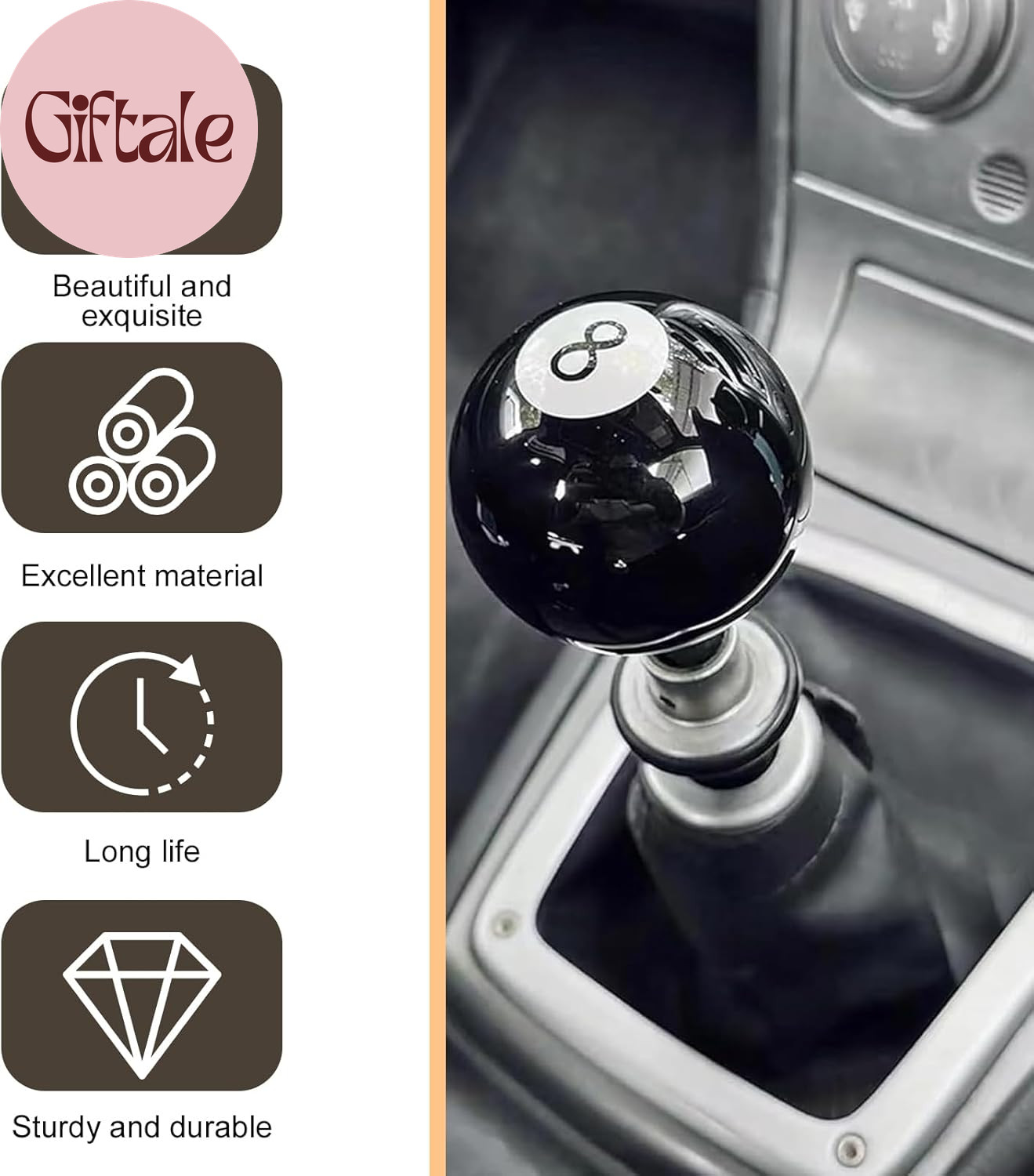 Shift Knob Manual Gear, 8 Ball Billiard round Smooth and Easy to Grip Shift Knob