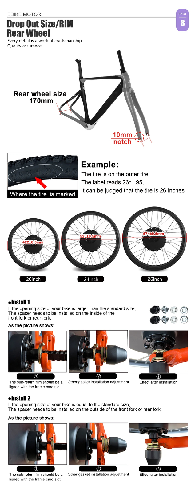 48V 750W E-Bike Conversion Kit 20 24 26er*4.0Tyre Rear Hub Motor Drive 40-50km/h