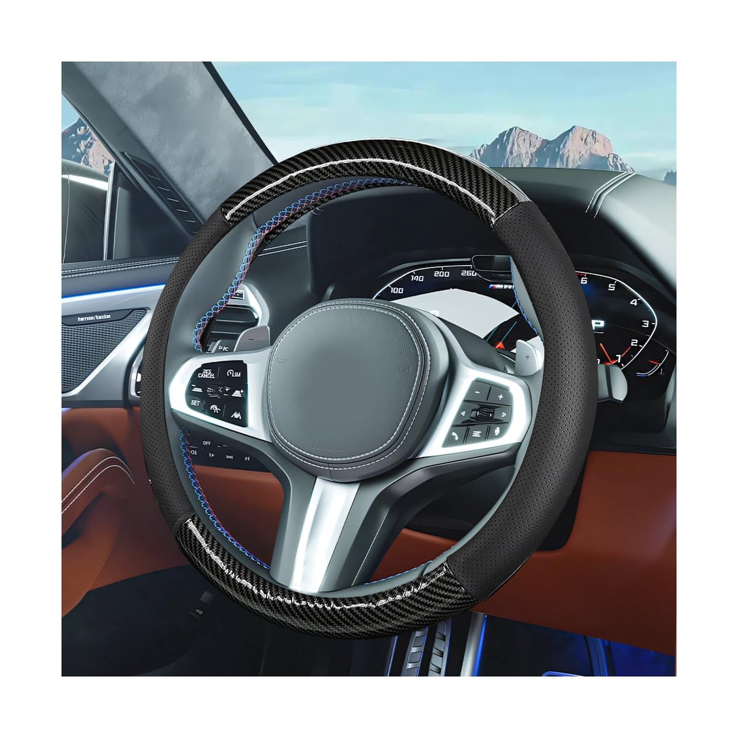 Car Steering Wheel Cover, 15 Inch Carbon Fiber Full Surround Vehicle Steering…