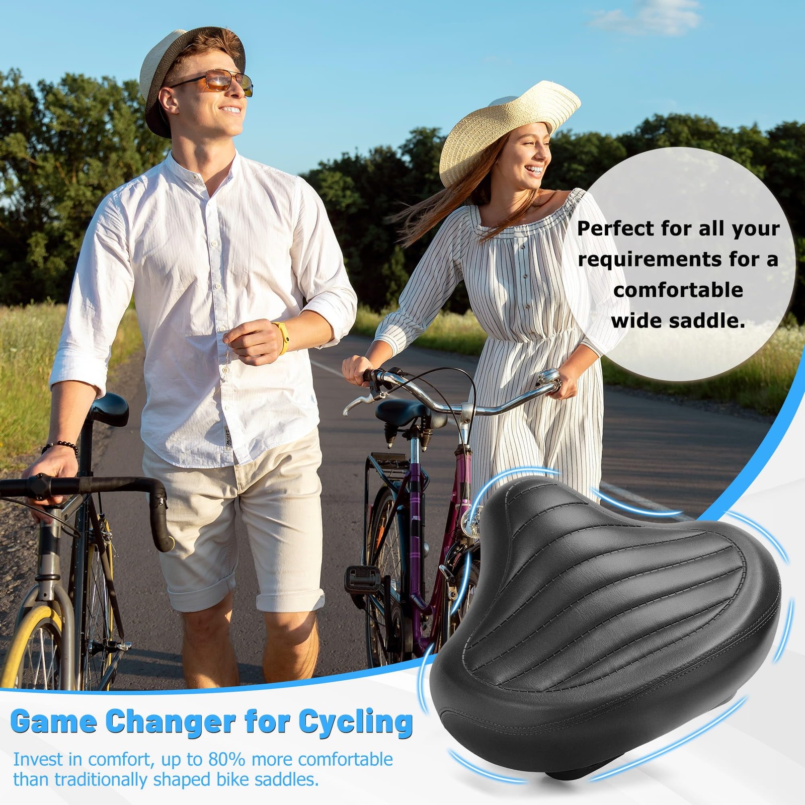CDYWD New Noseless Bike Seat for Men Women Comfort Wide, Large Soft Padded Bi…