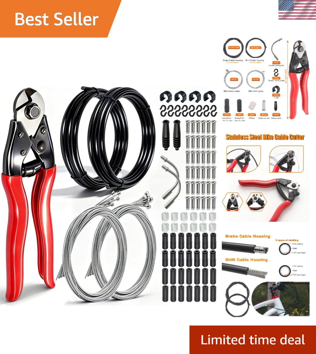 107PCS Stainless Steel Wire Cutter Bike Brake Cable Housing Shifter Cable Hou…