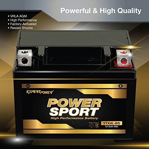 – AGM Motorcycle Battery 12V 4Ah for 50cc Scooter SA50 Elite LX, YTX4L-BS