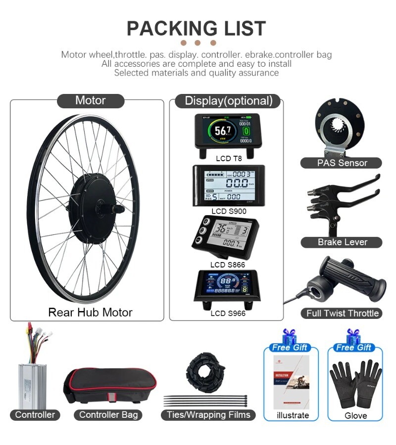 48V 1500W MTB EBike Conversion Kit Rear Cassette Hub Motor Wheel Dropout 142mm