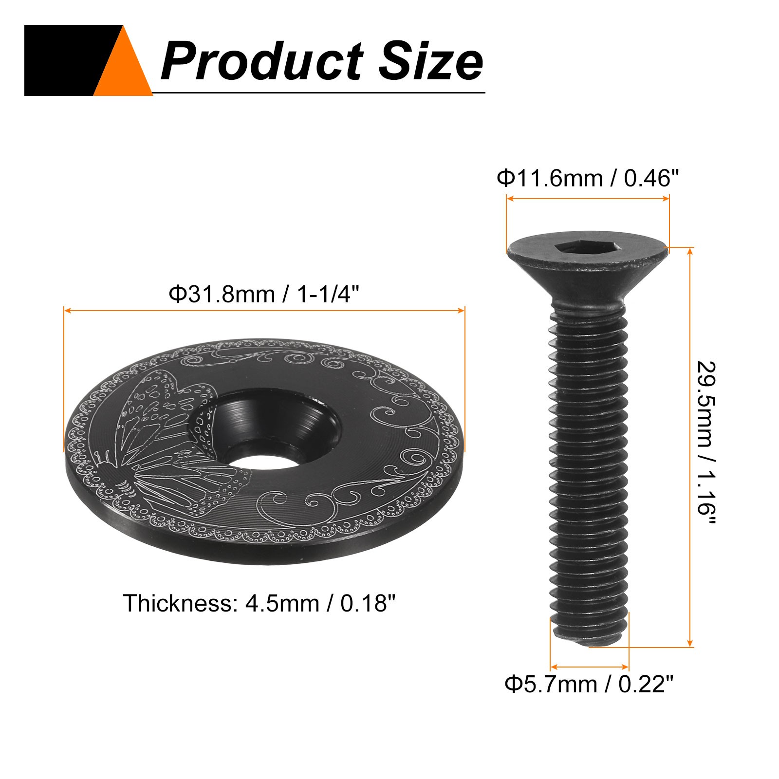 1 1/4″ OD Bicycle Headset Stem Top Cap for MTB Bike Black