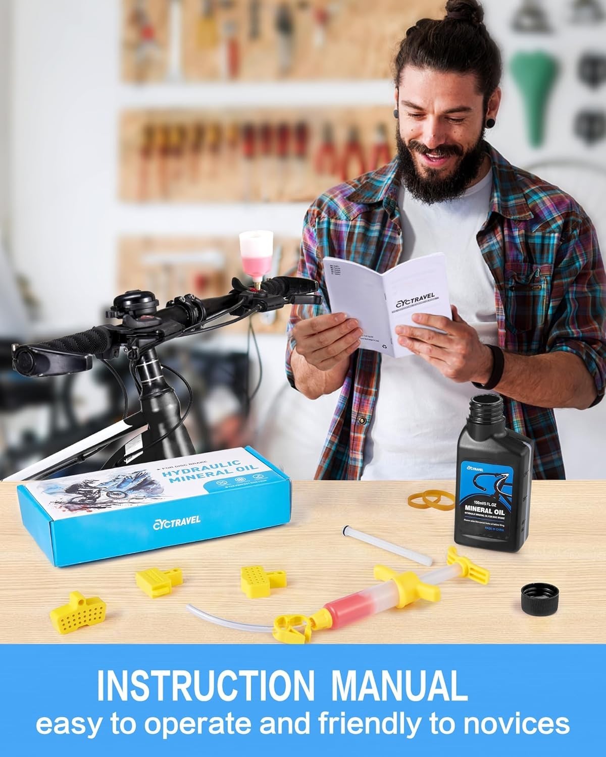 Brake Bleed Kit for Shimano Hydraulic Brakes with 150 ml Mineral Oil Brake Fluid