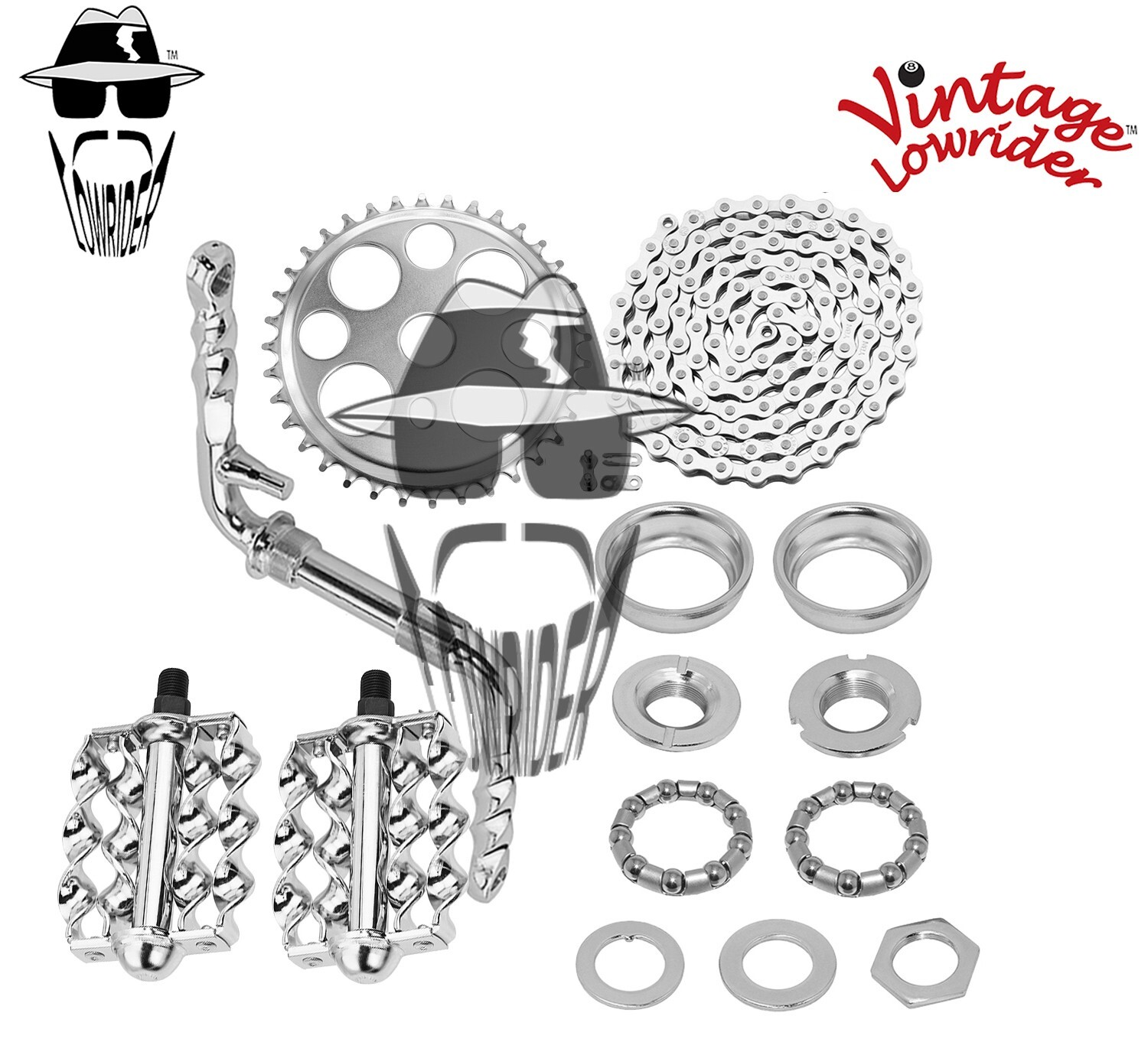 VINTAGE LOWRIDER – Twisted CRANK PKG – Lucky 7 Double Flat Twisted Pedal Chrome