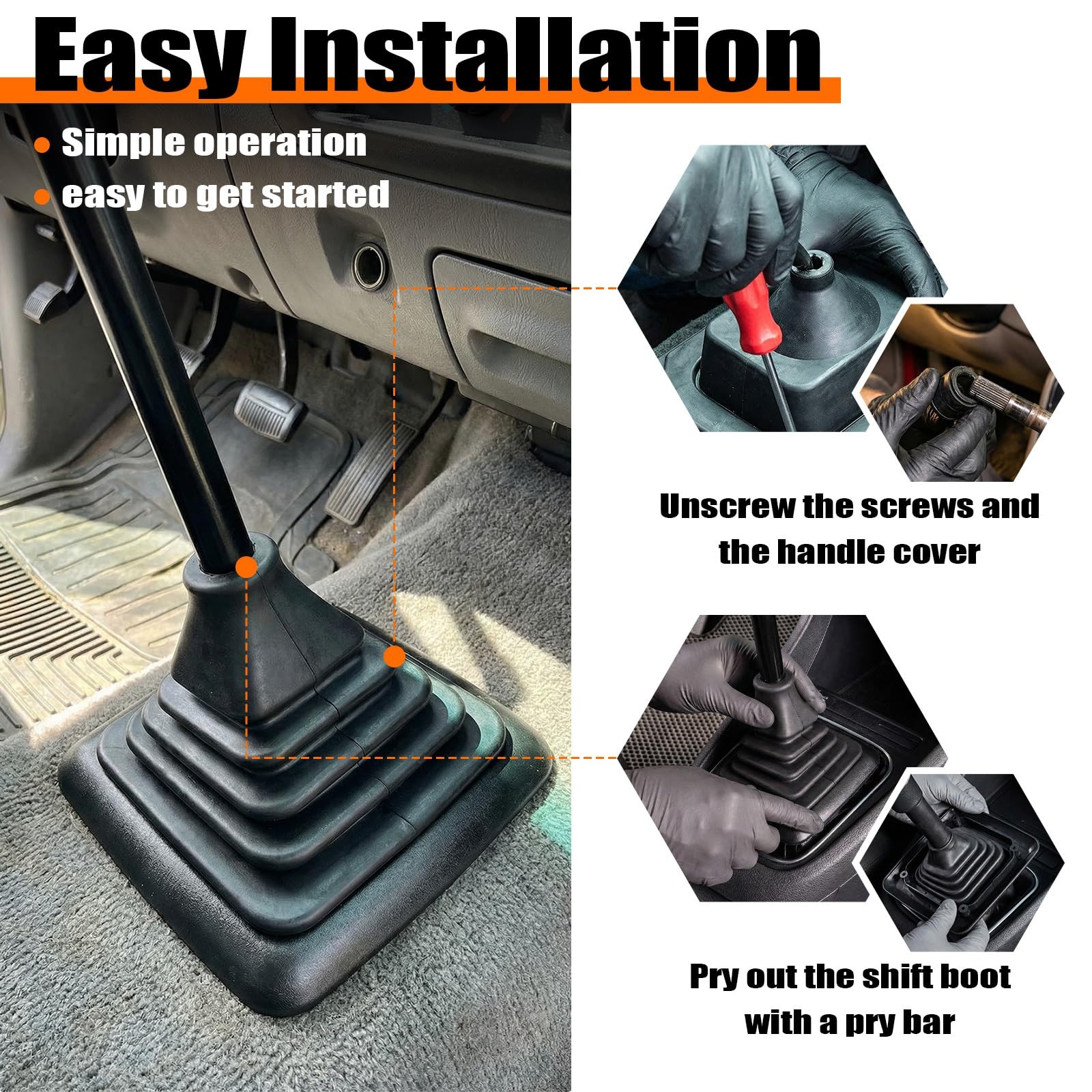 Outus Manual Shifter Rubber Boot Cover Compatible with 1990-1997 F150 Black