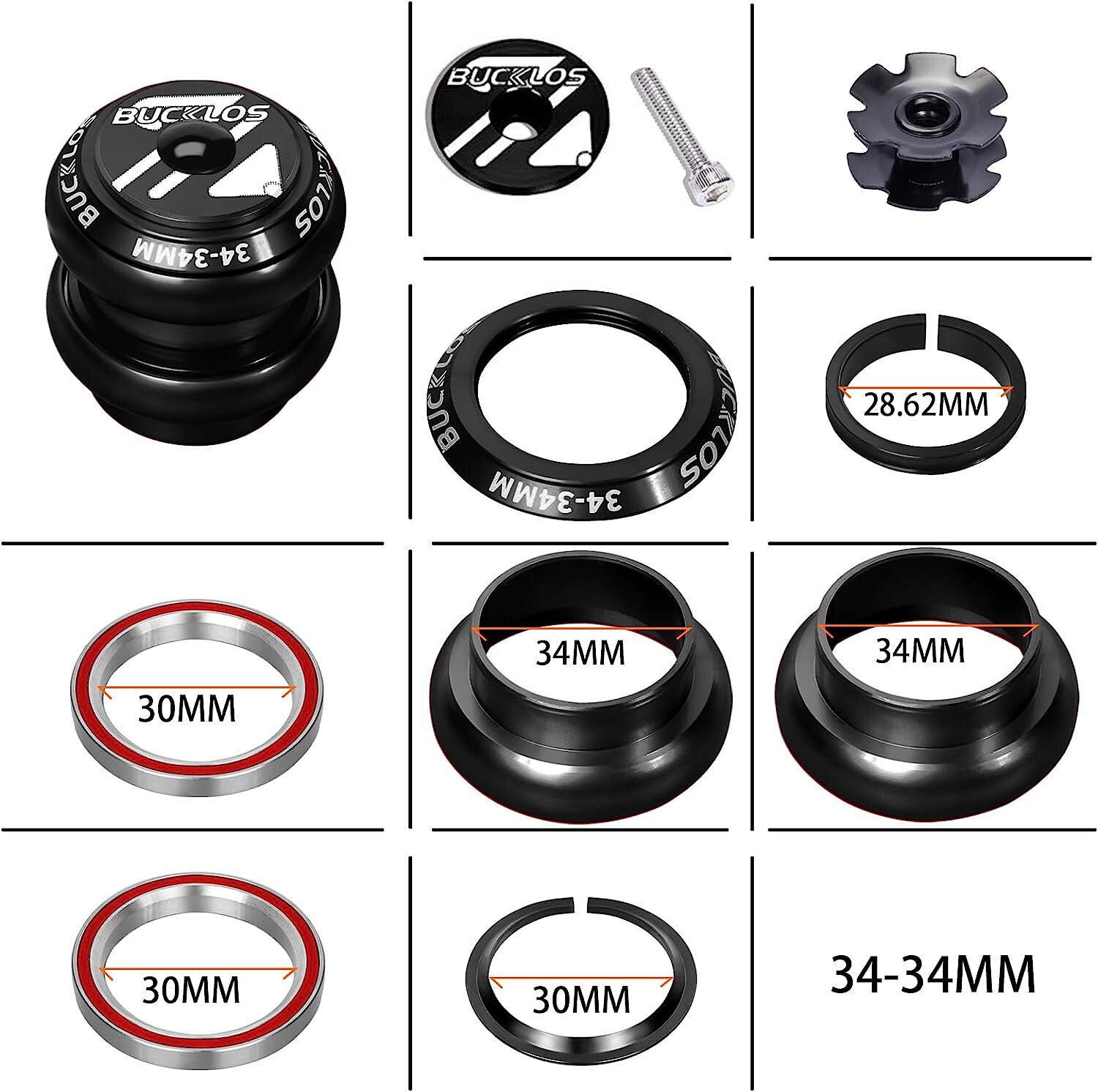 34/44/44-56mm 1-1/8″ Threadless MTB Road Bike Bicycle Sealed Bearing Headset Set
