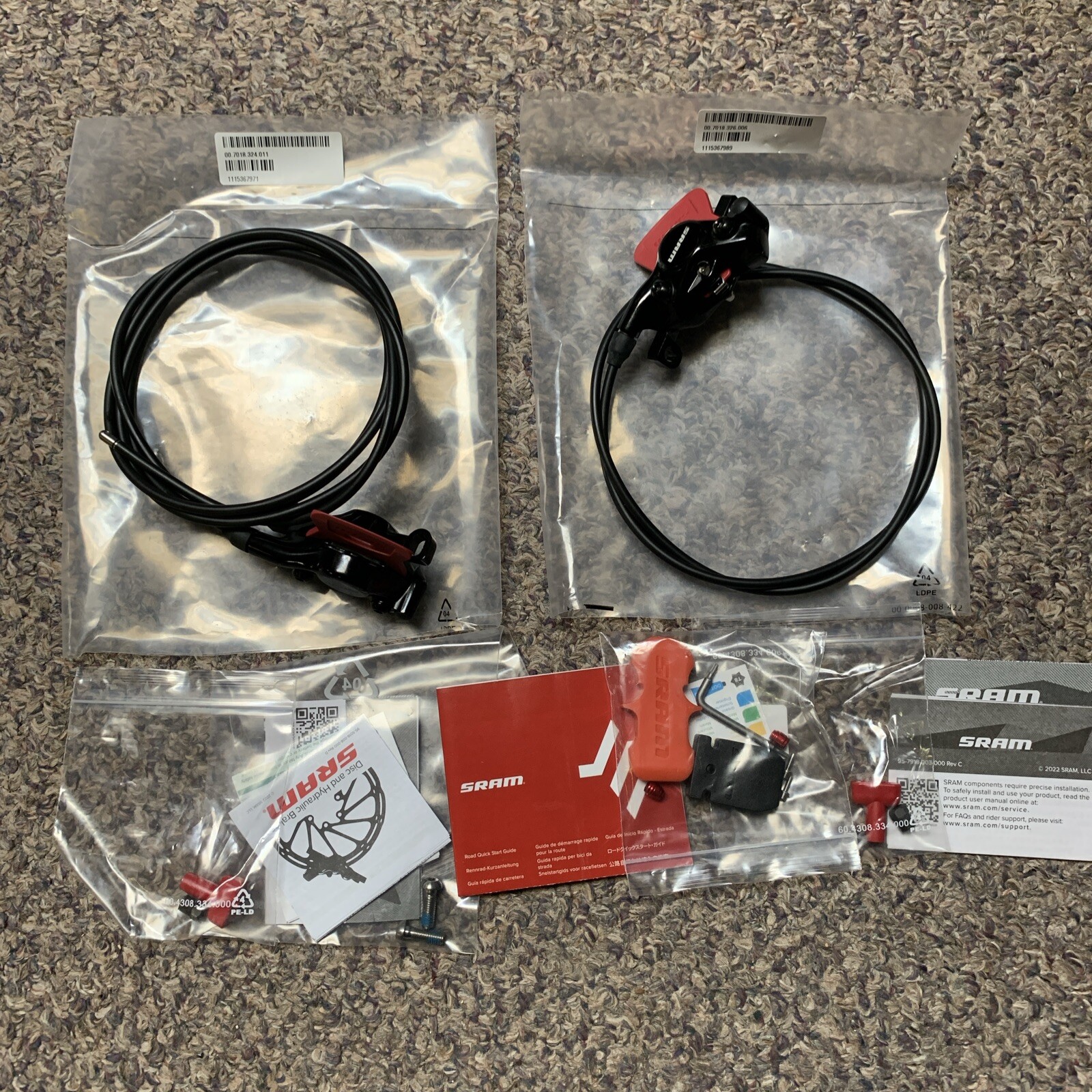 Sram AXS eTap HRD Road Disc Brake Post Mount Calipers Black Front and Rear Red