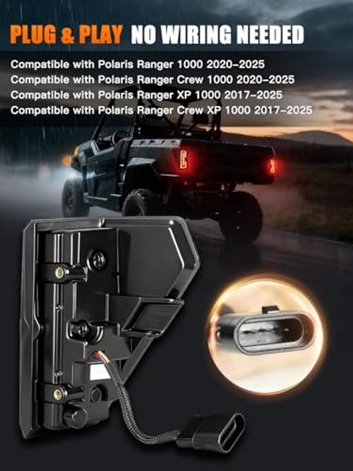 2 Pack UTV Tail Lights for Polaris Ranger 1000 (2020–2025) & Crew 1000 black