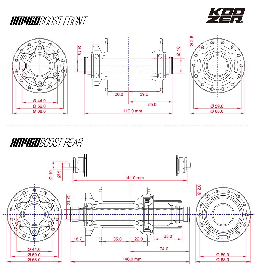KOOZER XM460 Boost MTB Rear Hub 32H 10x141mm QR Disc Brake HG for SHIMANO 8-11S