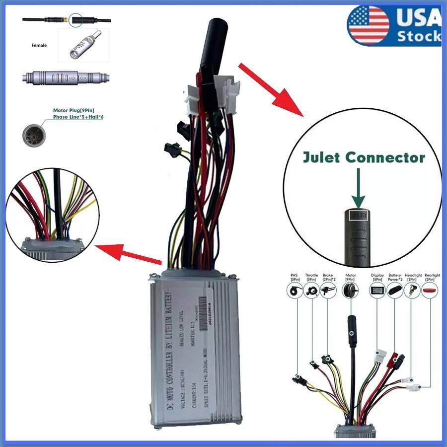 For Electric Bicyc E-bike 36V 48V 6 FET 15A 250W Brushless Motor JN Controller