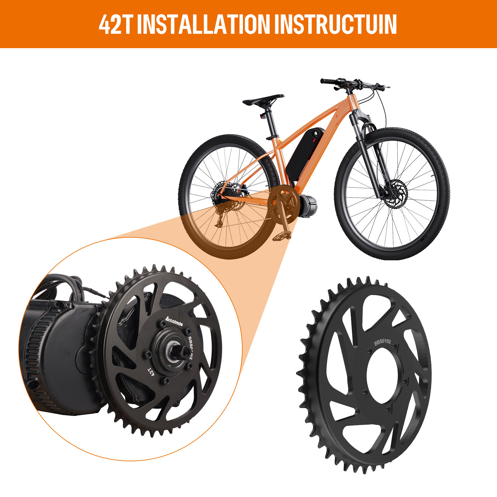 36/42/44T Sprocket Chainwheel for Bafang BBS01B BBS02B 250W-750W Motor Mid Kit