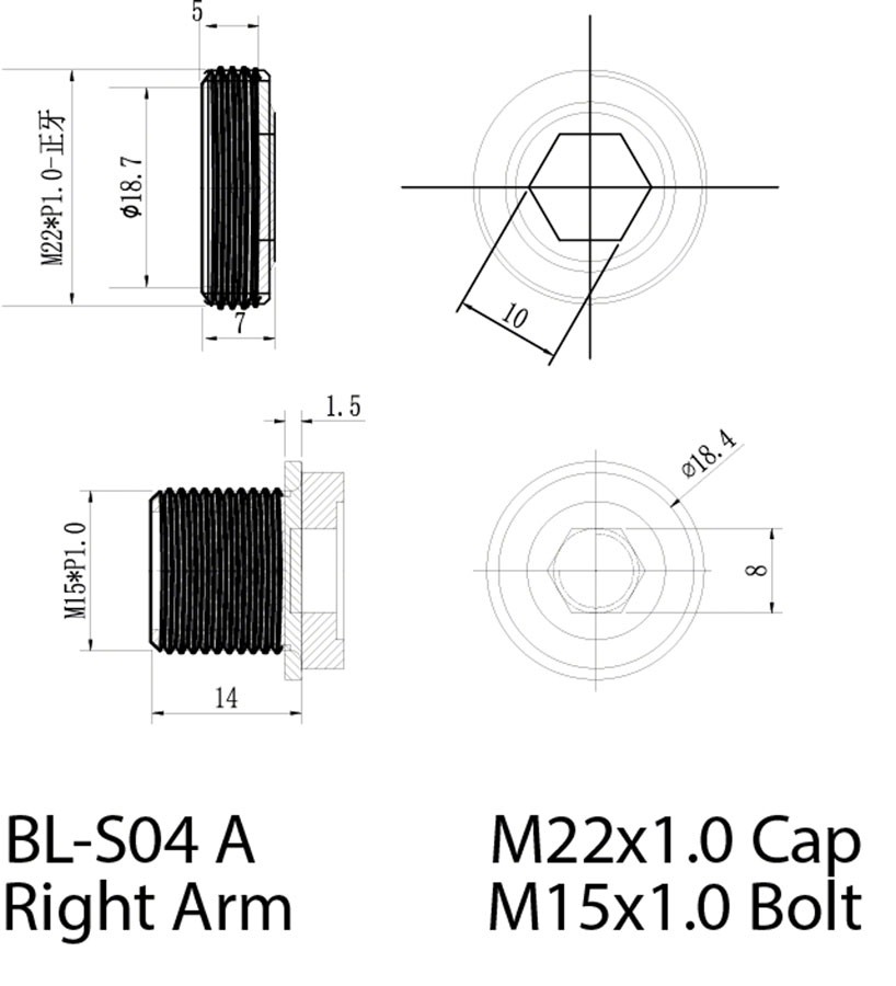 Samox ISIS Self-Extracting Right Hand eBike Crank Spindle Bolt – M15x1mm, 14mm L