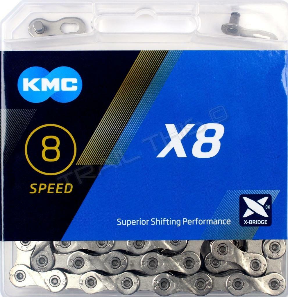 KMC X8 (X8.99) Silver 5/6/7/8-Speed Nickel Plated Bike Chain fits Shimano SRAM