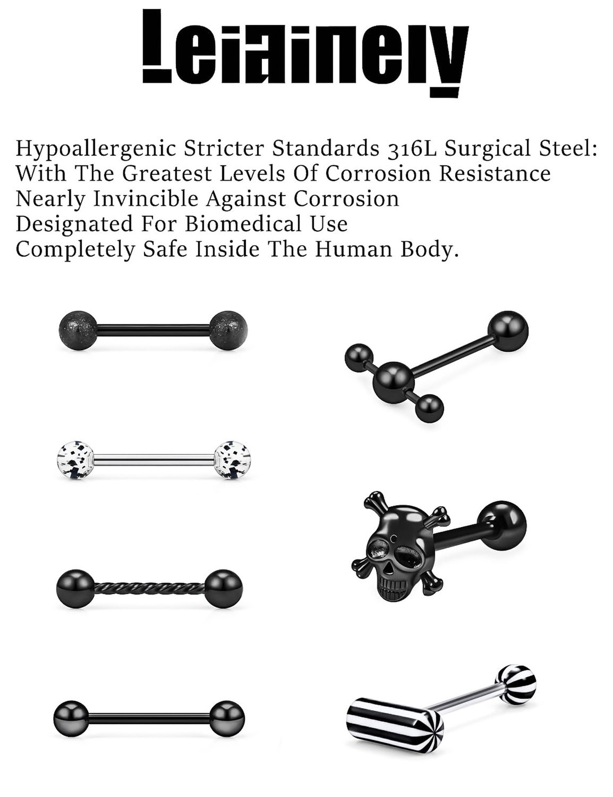 Black 14g Metal Plastic Silicone Tongue Rings Piercing Jewelry for Women Men …