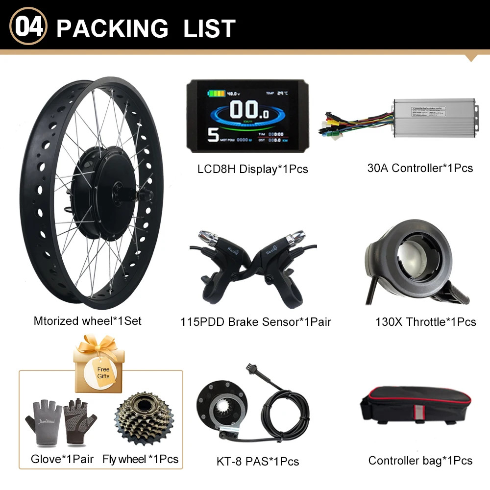Electric Bicycle Conversion Kit 48V 1000W Rear Cassette 20/24/26er*4.0″