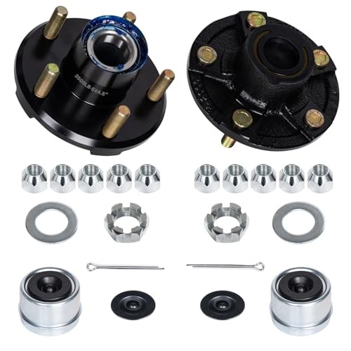 2 Sets Pre-Iubricated Trailer Hub Kits 5 on 4.5» for 3500 lbs Axles 1 BLACK