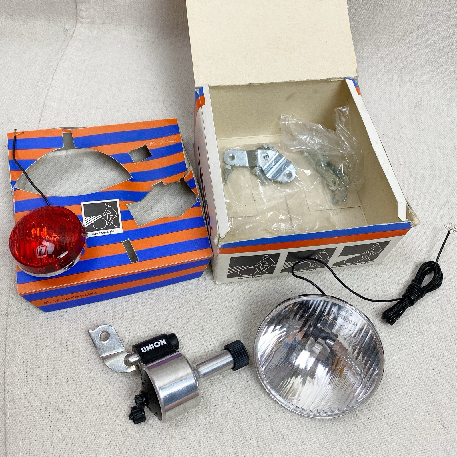NOS Union Dynamo Generator Head Tail Light Set Bicycle Vtg Schwinn Puegeot Fuji