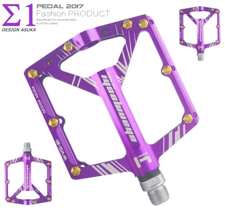 Road MTB Mountain Bike XC Bicycle Pedal 4 Sealed Bearings Flat Pedals Purple