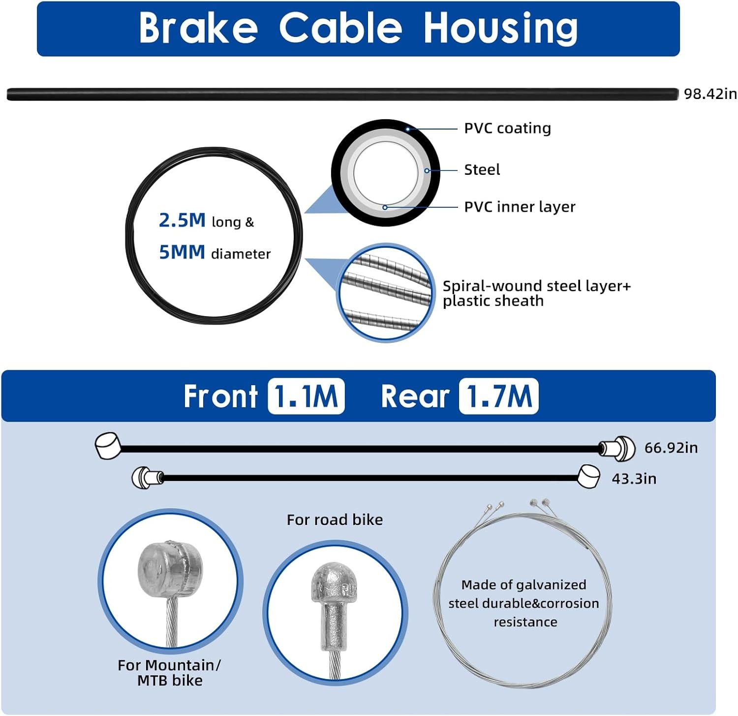 Universal Bike Brake & Shift Cable Housing Kit MTB Road Bicycle Repair End Caps