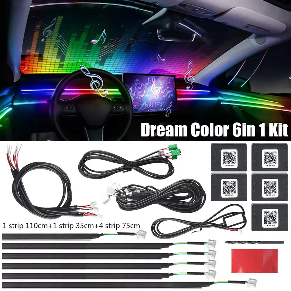 6 in 1 Full LED Bead Symphony Dream Car Interior Ambient Lighting Wireless Kit