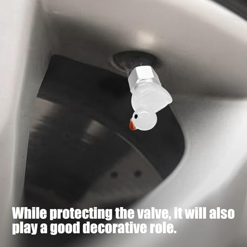 Tire Valve Stem Cap, 4 pcs Glow-in-The-Dark Cute Duckling Tire Valve Cap, White