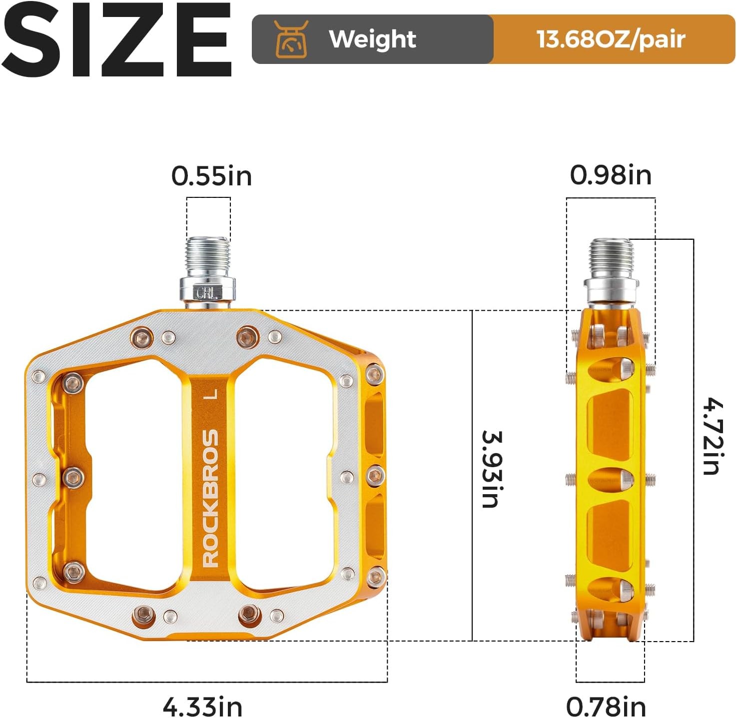 ROCKBROS Mountain Road Bike Pedals Wide Flat Aluminum Alloy Pedal Non-Slip 9/16″
