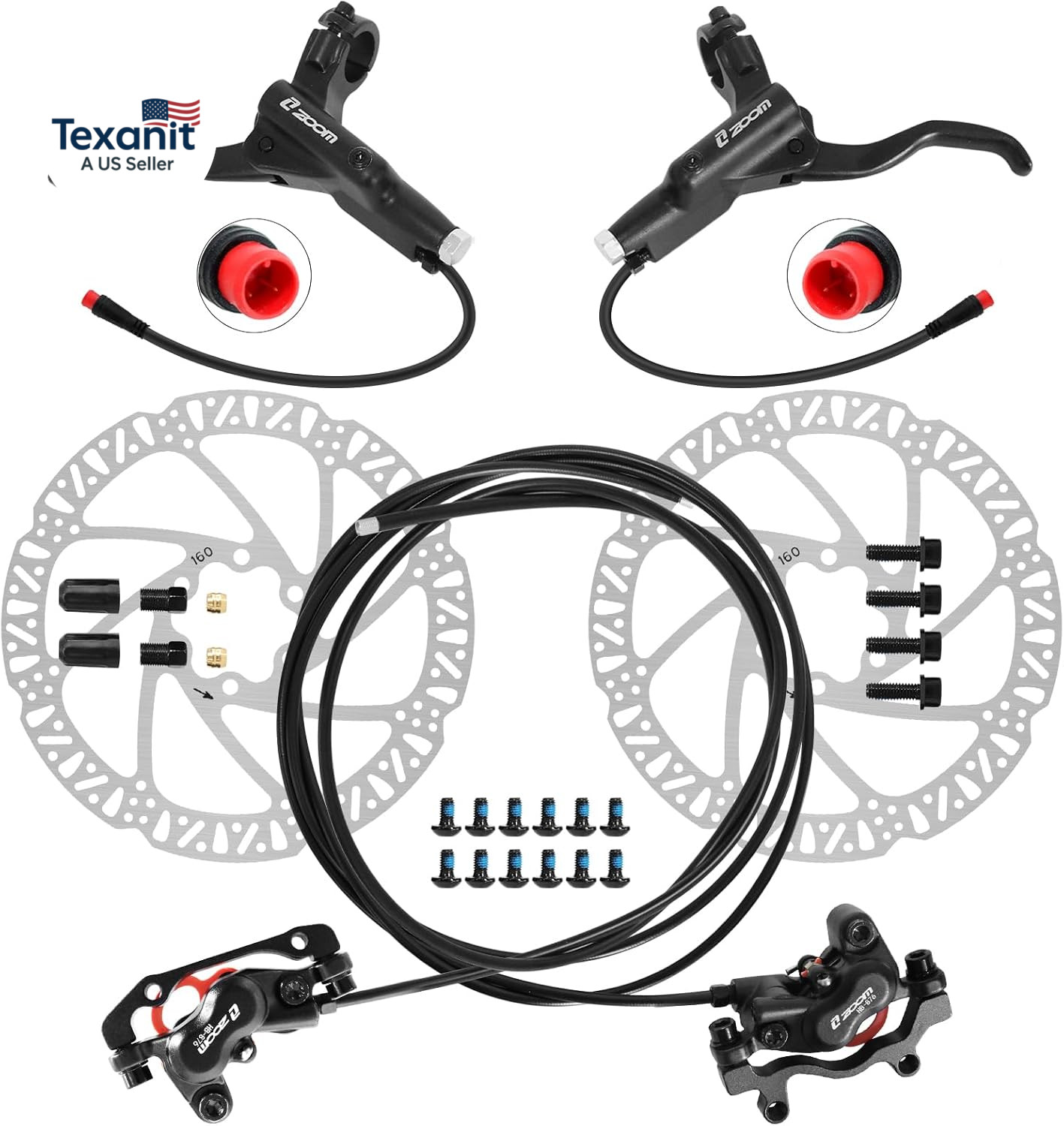 Z00M HB876E 2-PIN 4-Pistons E-Bike Electric Power-Off Hydraulic Brake Set, Pre-B