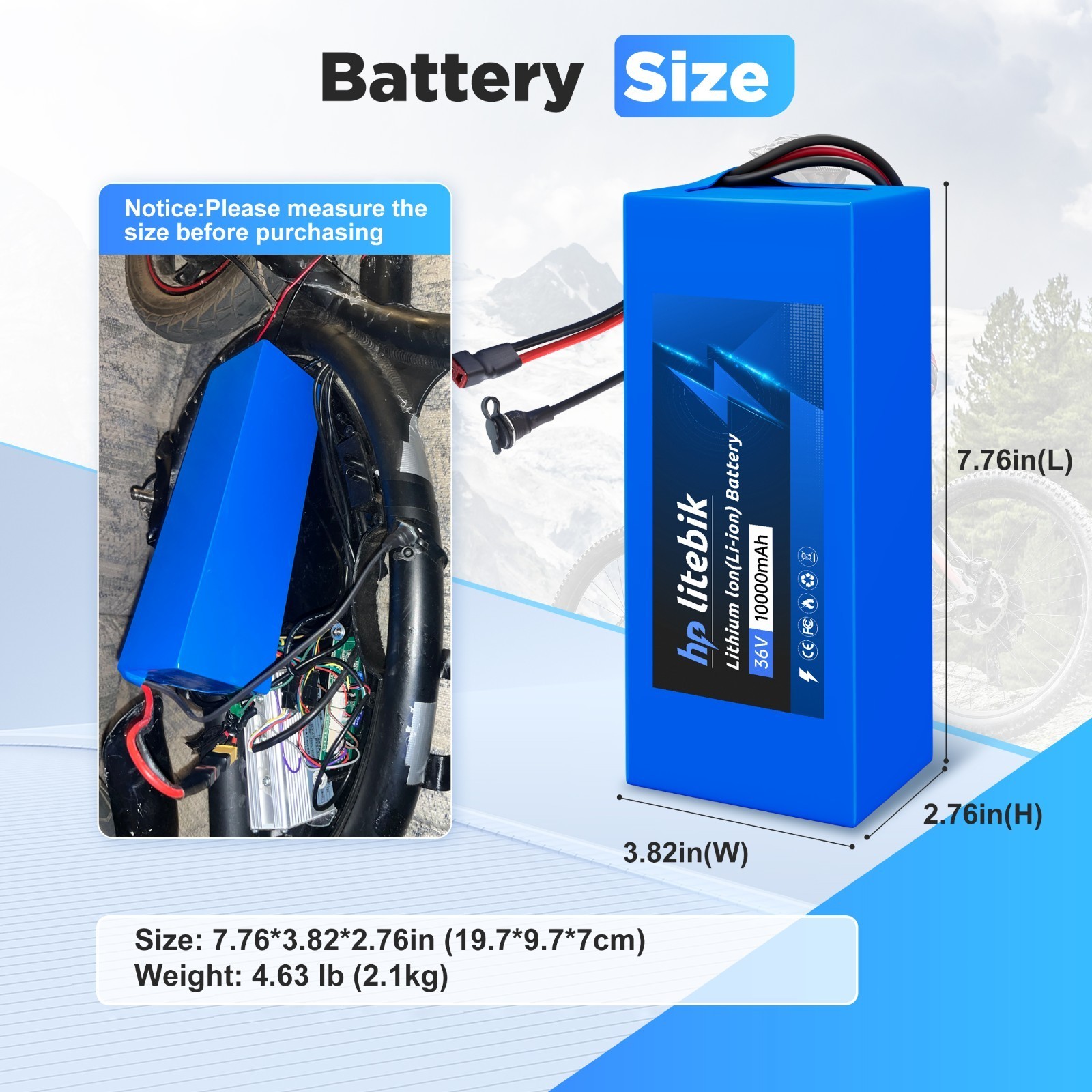72V 52V 48V 36V Ebike lithium Battery For Electric Bicycle 200W-3600W Motors